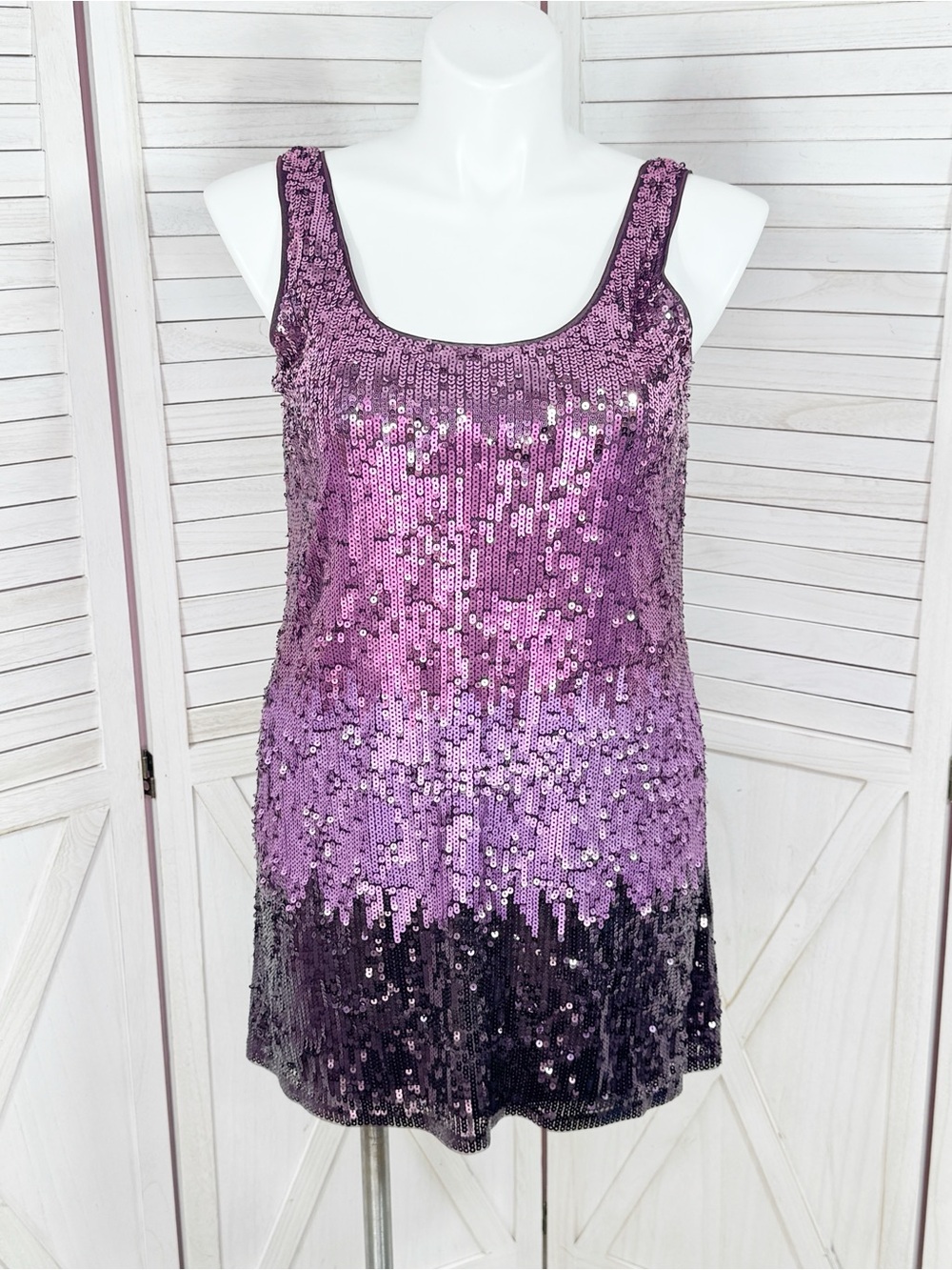 Express Sequin Ombre Mini Tank Dress Purple Pink Large Sleeveless Party Cocktail